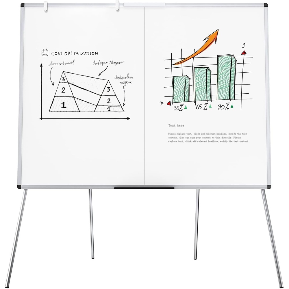 image:imageVIZPRO Magnetic Portable Easel Dry Erase Board Flipchart Easel Stand Tripod Whiteboard 24W x 36L48 x 36 Inches
