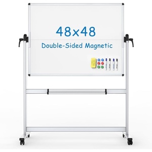 image:imageVIZPRO DoubleSided Mobile Whiteboard 48 x 48 Inches Magnetic Rolling Dry Erase White Board on Wheels with Aluminium Frame and Stand 4 x 448W x 48H