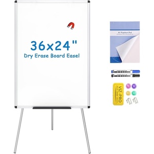 image:imageVIZPRO Magnetic Whiteboard Easel Black 36 x 24 Inches Portable Dry Erase Board Height Adjustable for School Office and HomeSilver