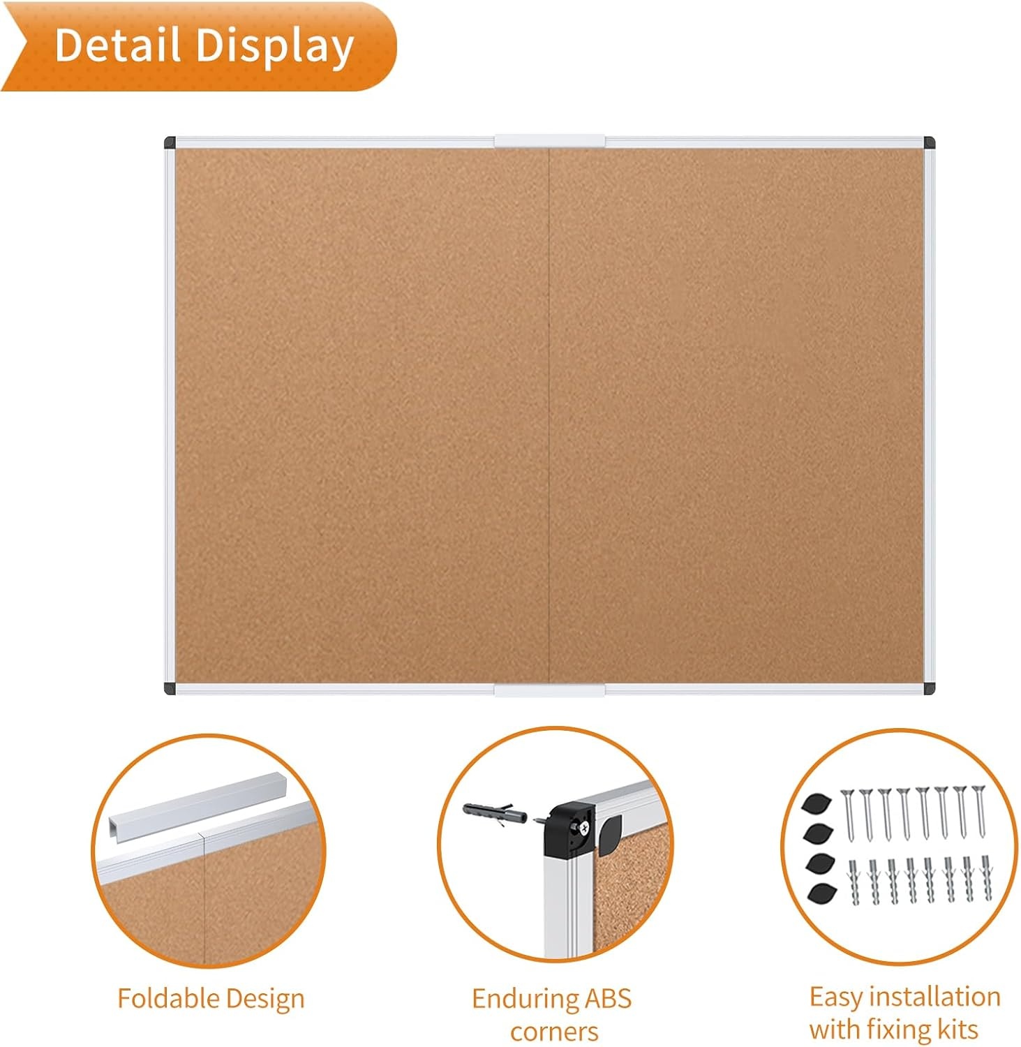 image:imageVIZPRO Cork Bulletin BoardFoldable Noticeboard 48 X 36 Inches Silver Aluminium Frame36 X 24 Inches