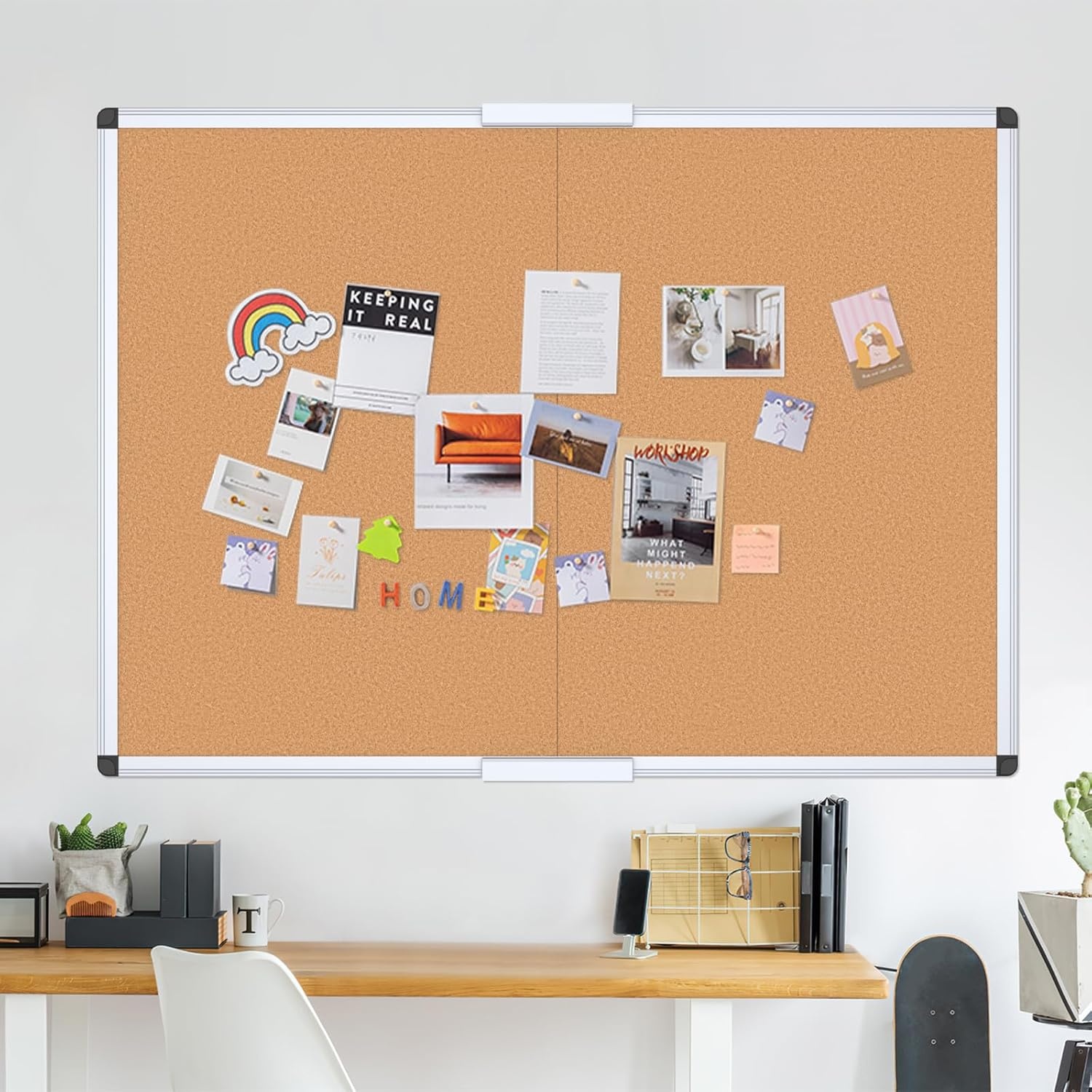 image:imageVIZPRO Cork Bulletin BoardFoldable Noticeboard 48 X 36 Inches Silver Aluminium Frame36 X 24 Inches