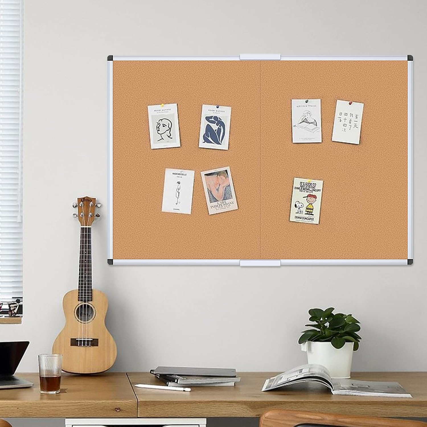 image:imageVIZPRO Cork Bulletin BoardFoldable Noticeboard 48 X 36 Inches Silver Aluminium Frame36 X 24 Inches