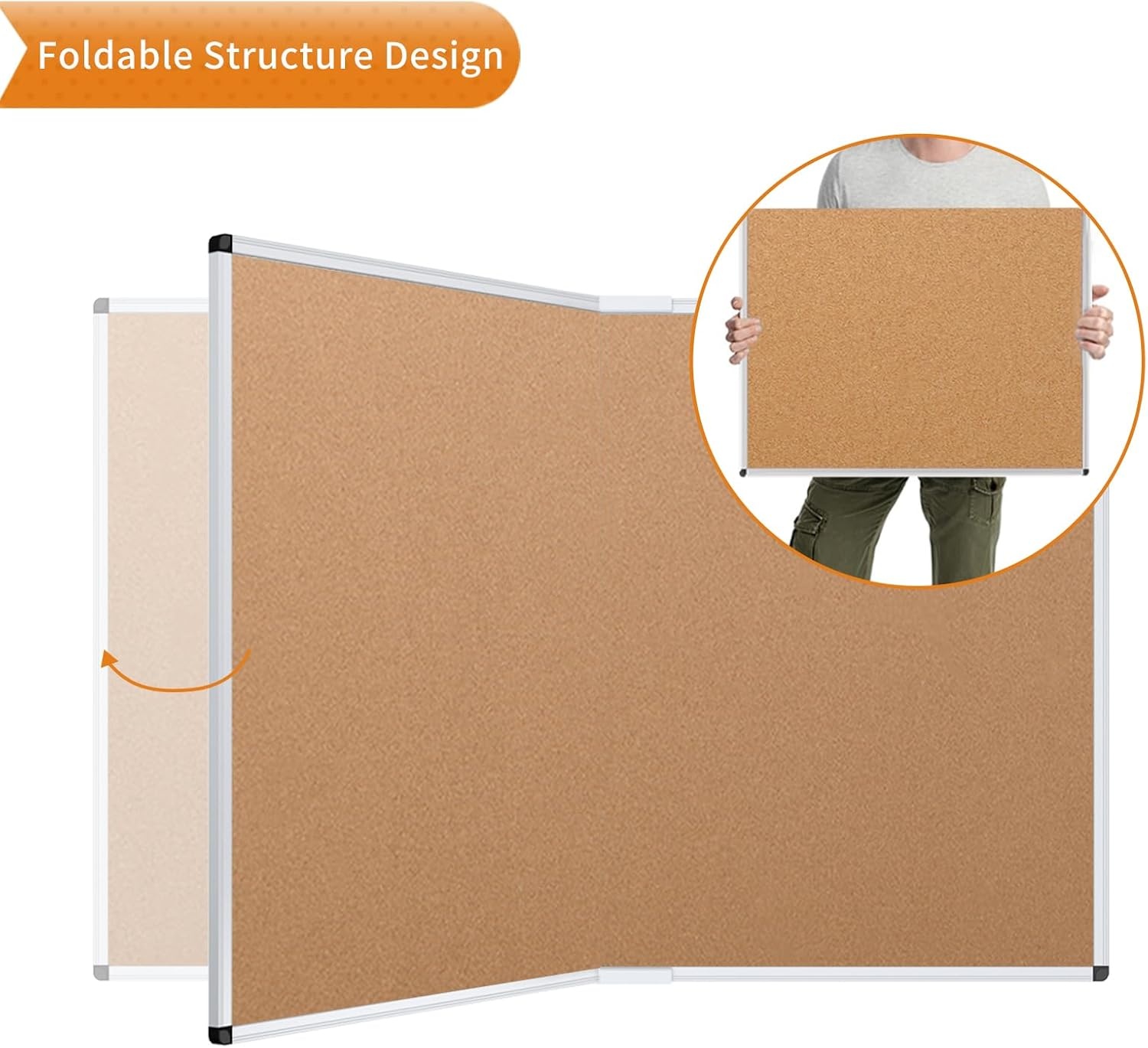 image:imageVIZPRO Cork Bulletin BoardFoldable Noticeboard 48 X 36 Inches Silver Aluminium Frame36 X 24 Inches