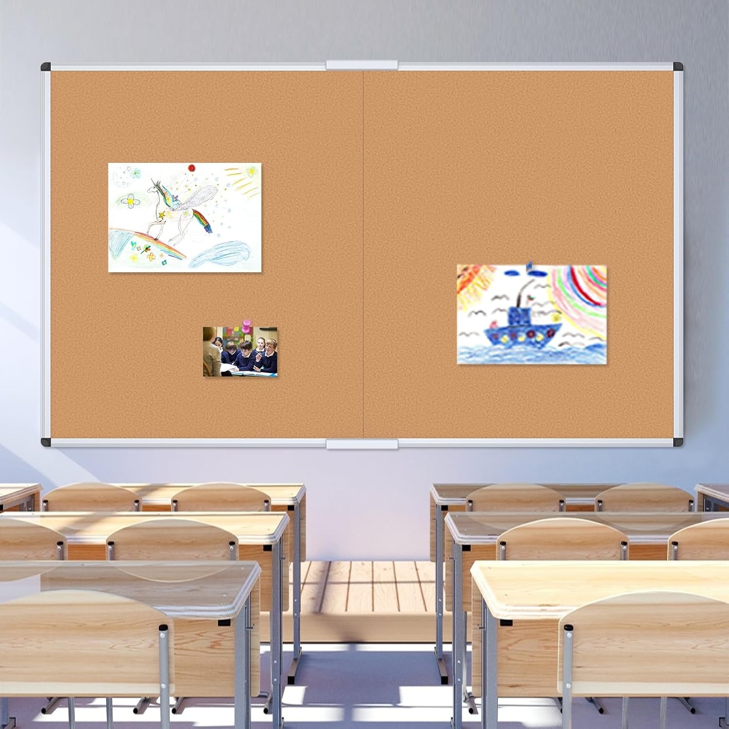 image:imageVIZPRO Cork Bulletin BoardFoldable Noticeboard 48 X 36 Inches Silver Aluminium Frame48 X 36 Inches