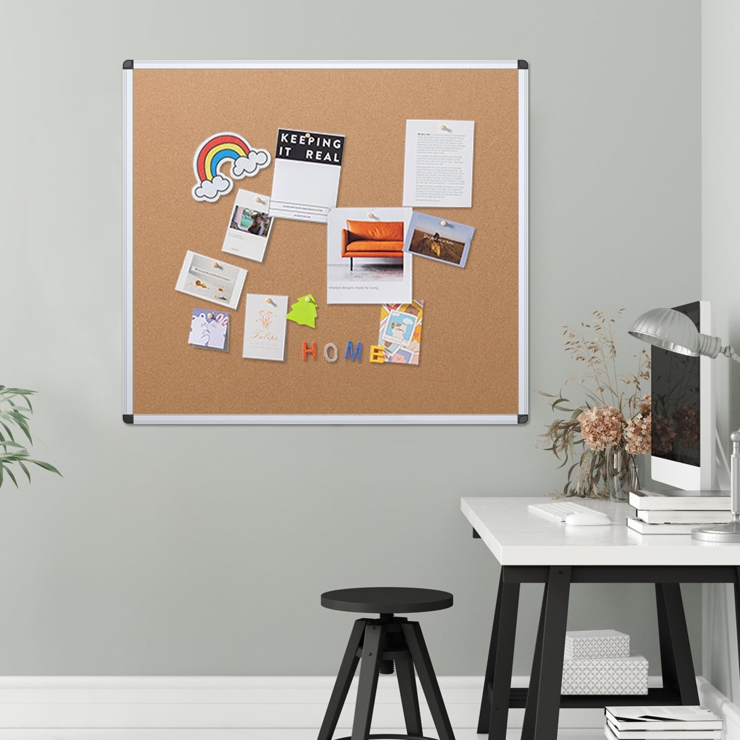 image:imageVIZPRO Cork Bulletin BoardFoldable Noticeboard 48 X 36 Inches Silver Aluminium Frame48 X 48 Inches