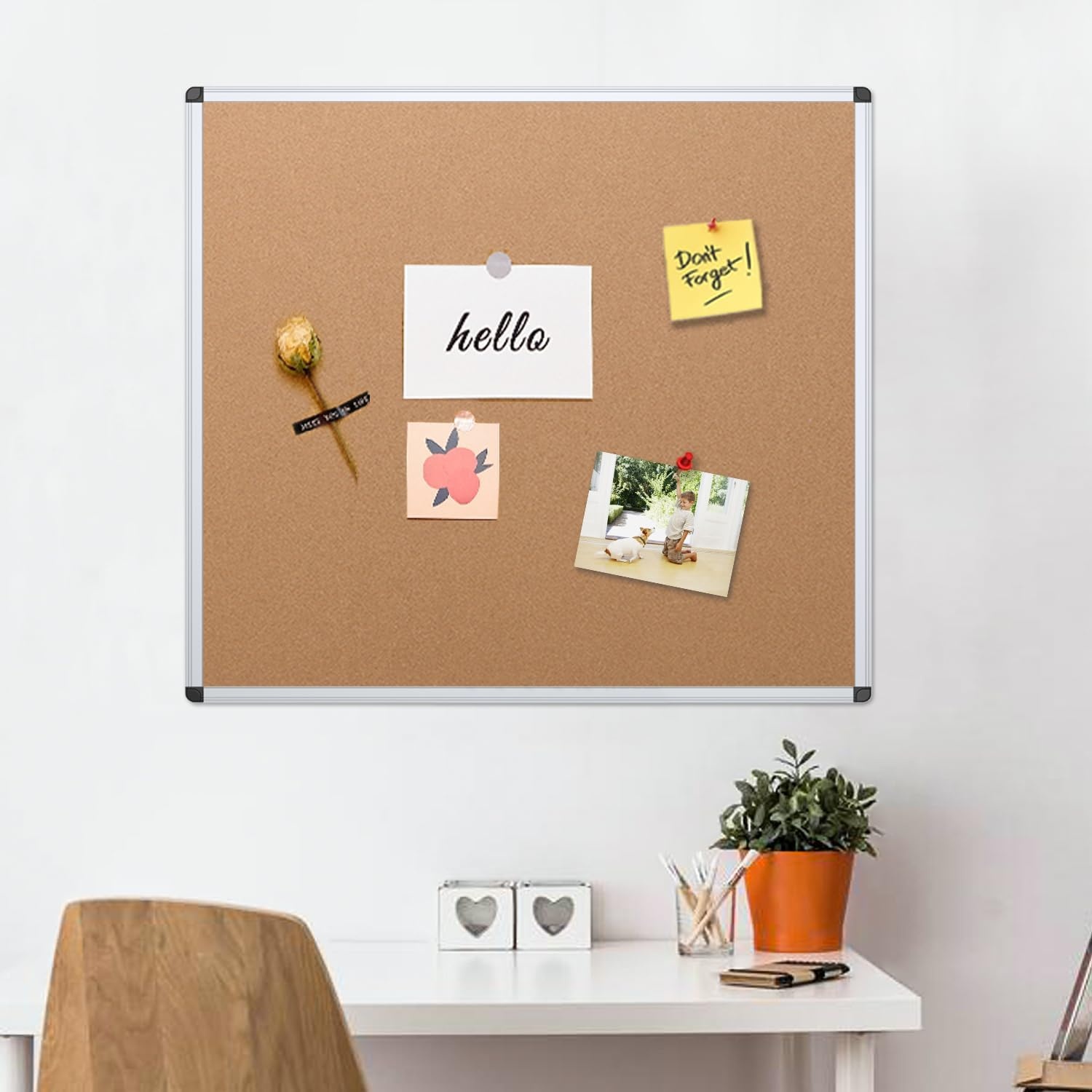 image:imageVIZPRO Cork Bulletin BoardFoldable Noticeboard 48 X 36 Inches Silver Aluminium Frame48 X 48 Inches