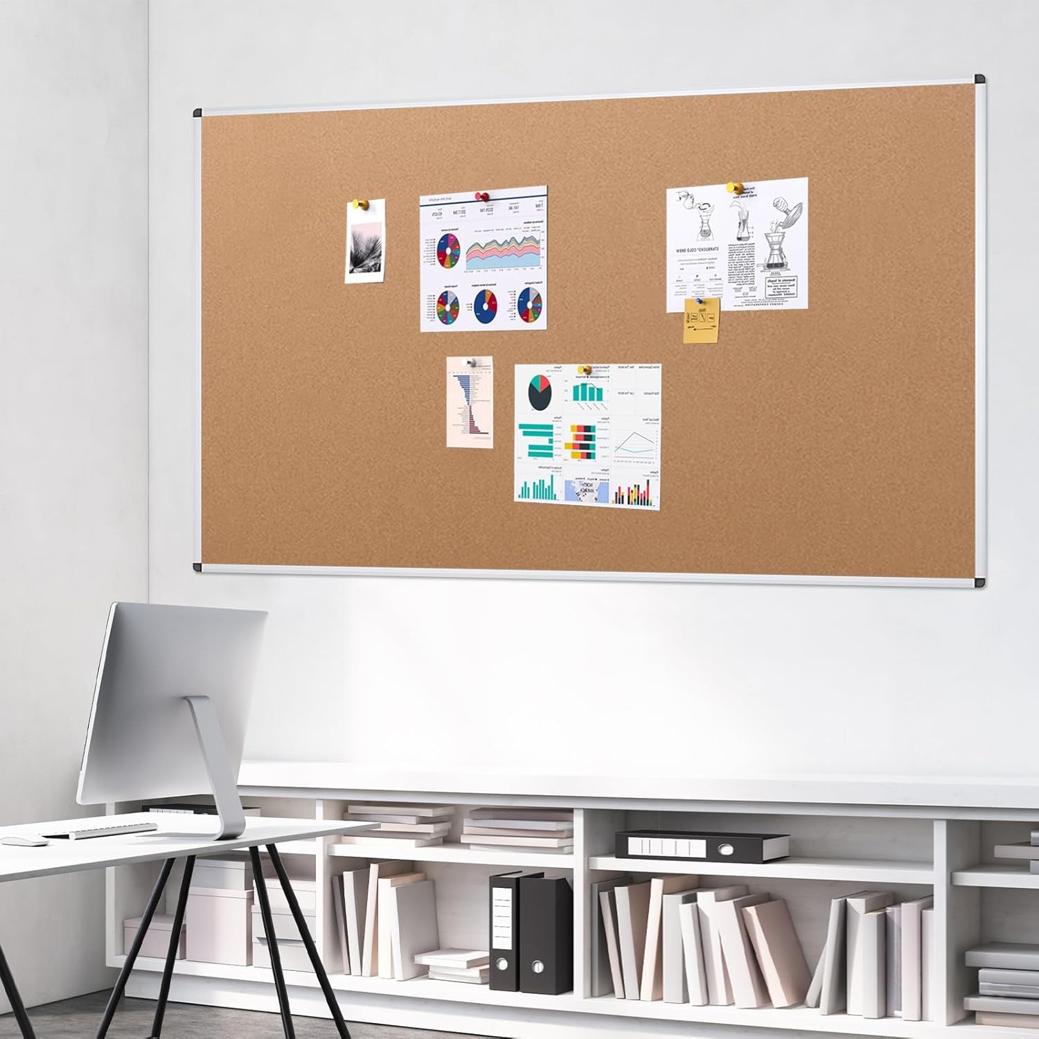 image:imageVIZPRO Cork Bulletin BoardFoldable Noticeboard 48 X 36 Inches Silver Aluminium Frame60 X 36 Inches