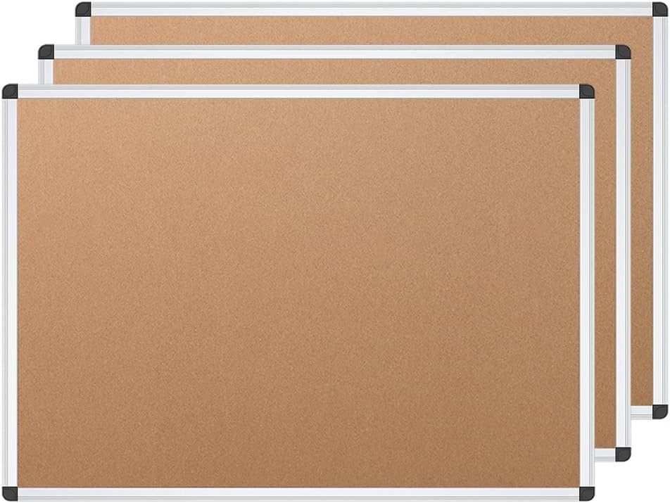 image:imageVIZPRO Cork Notice Board 24 X 18 Inches 3 Pack Silver Aluminium Frame3 Pack 24 X 18 Inches