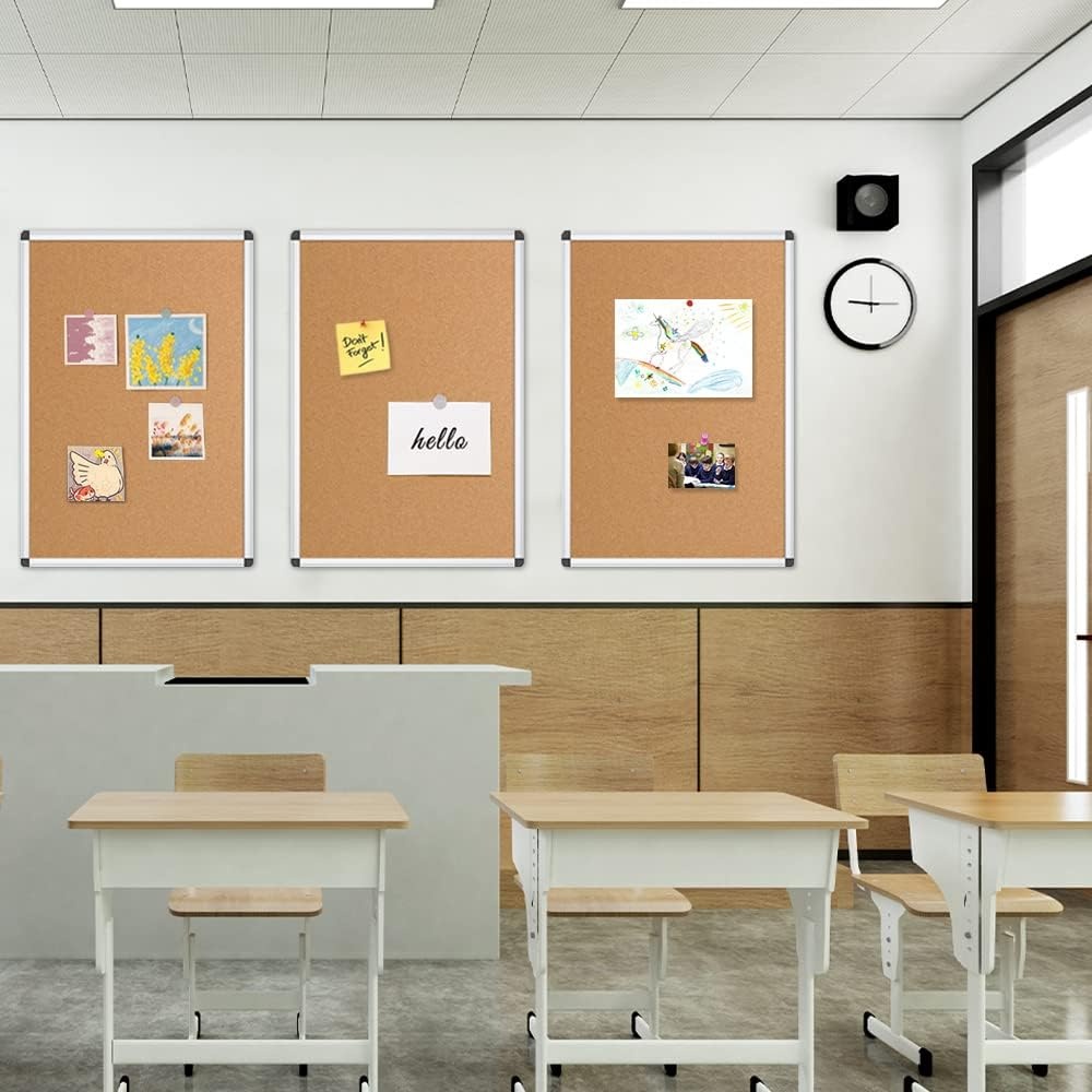 image:imageVIZPRO Cork Notice Board 24 X 18 Inches 3 Pack Silver Aluminium Frame3 Pack 24 X 18 Inches