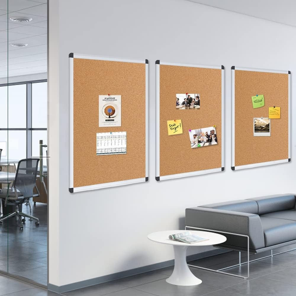image:imageVIZPRO Cork Notice Board 24 X 18 Inches 3 Pack Silver Aluminium Frame3 Pack 24 X 18 Inches