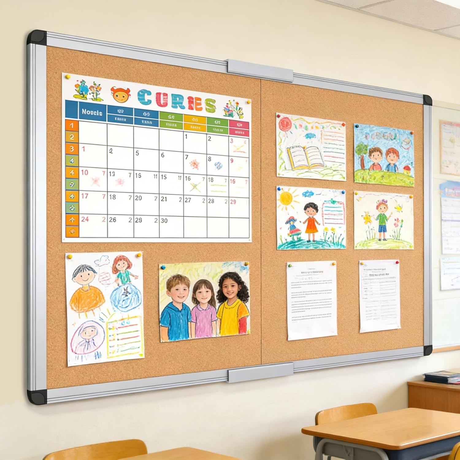 image:imageVIZPRO Cork Notice Board 24 X 18 Inches 3 Pack Silver Aluminium Frame48 X 48 Inches