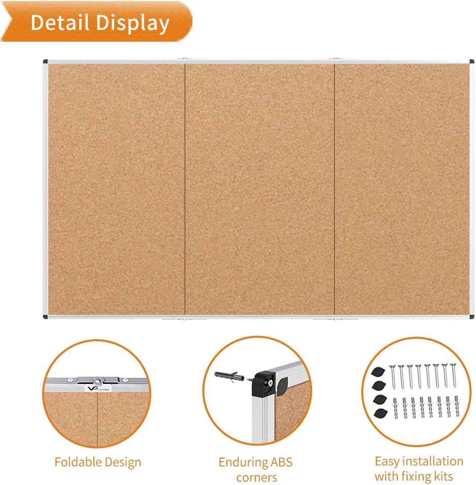 image:imageVIZPRO Cork Notice Board 24 X 18 Inches 3 Pack Silver Aluminium Frame96 X 48 Inches