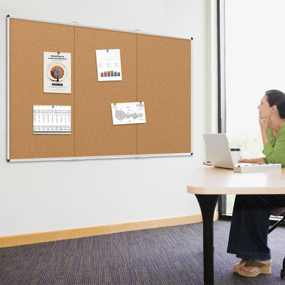 image:imageVIZPRO Cork Notice Board 24 X 18 Inches 3 Pack Silver Aluminium Frame96 X 48 Inches