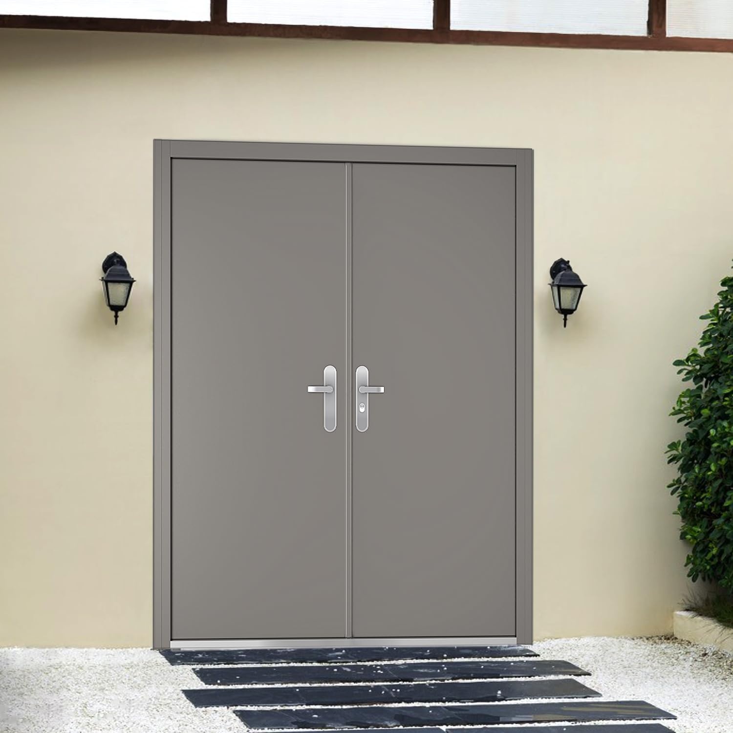 image:imageVIZPRO Quick Mount Double Steel Security Door with Frame and Hardware Gray Right SideActive Leaf InwardRight SideActive Leaf Inward