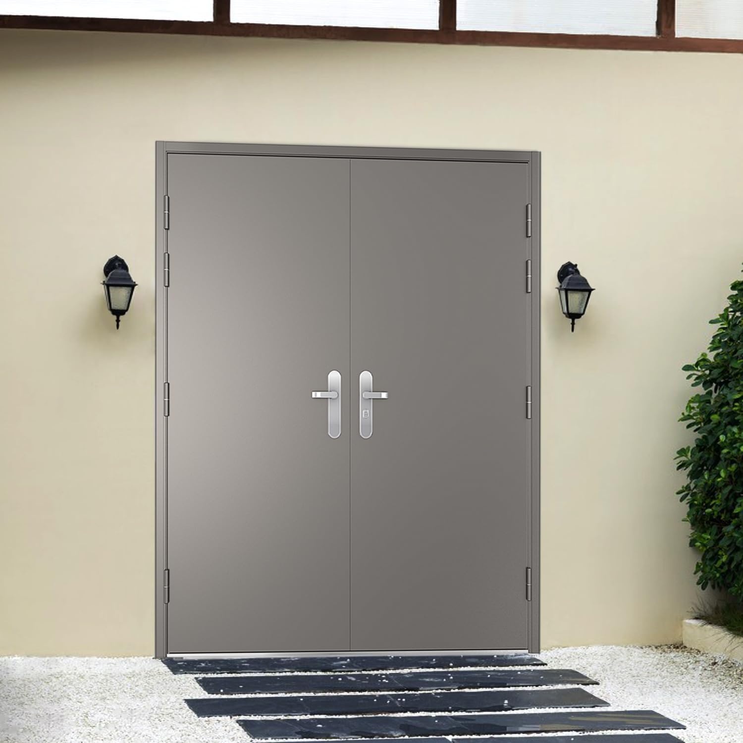 image:imageVIZPRO Quick Mount Double Steel Security Door with Frame and Hardware Gray Right SideActive Leaf InwardRight SideActive Leaf Outward