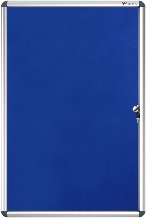 image:imageVIZPRO Tamperproof Lockable Cork Noticeboard Class 1 Aluminium Framed 36x24 InchesBlue Felt
