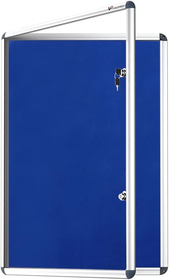image:imageVIZPRO Tamperproof Lockable Cork Noticeboard Class 1 Aluminium Framed 36x24 InchesBlue Felt