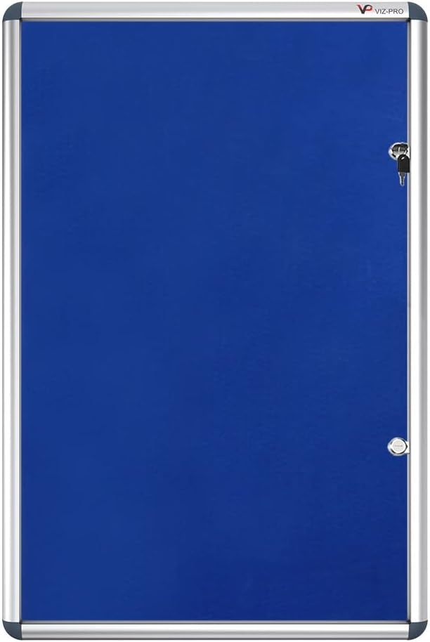 image:imageVIZPRO Tamperproof Lockable Cork Noticeboard Class 1 Aluminium Framed 36x24 InchesBlue Felt