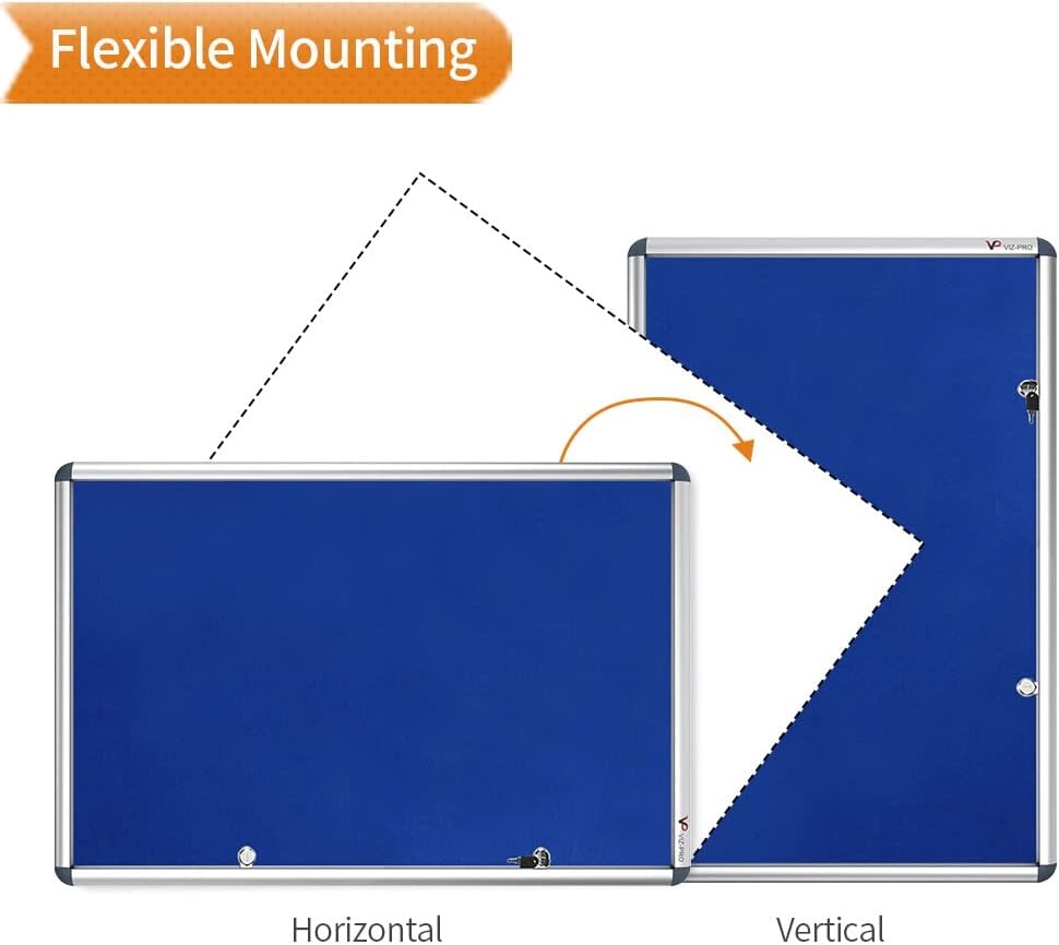 image:imageVIZPRO Tamperproof Lockable Cork Noticeboard Class 1 Aluminium Framed 36x24 InchesBlue Felt