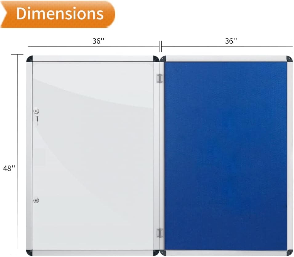 image:imageVIZPRO Tamperproof Lockable Cork Noticeboard Class 1 Aluminium Framed 36x24 InchesBlue Felt