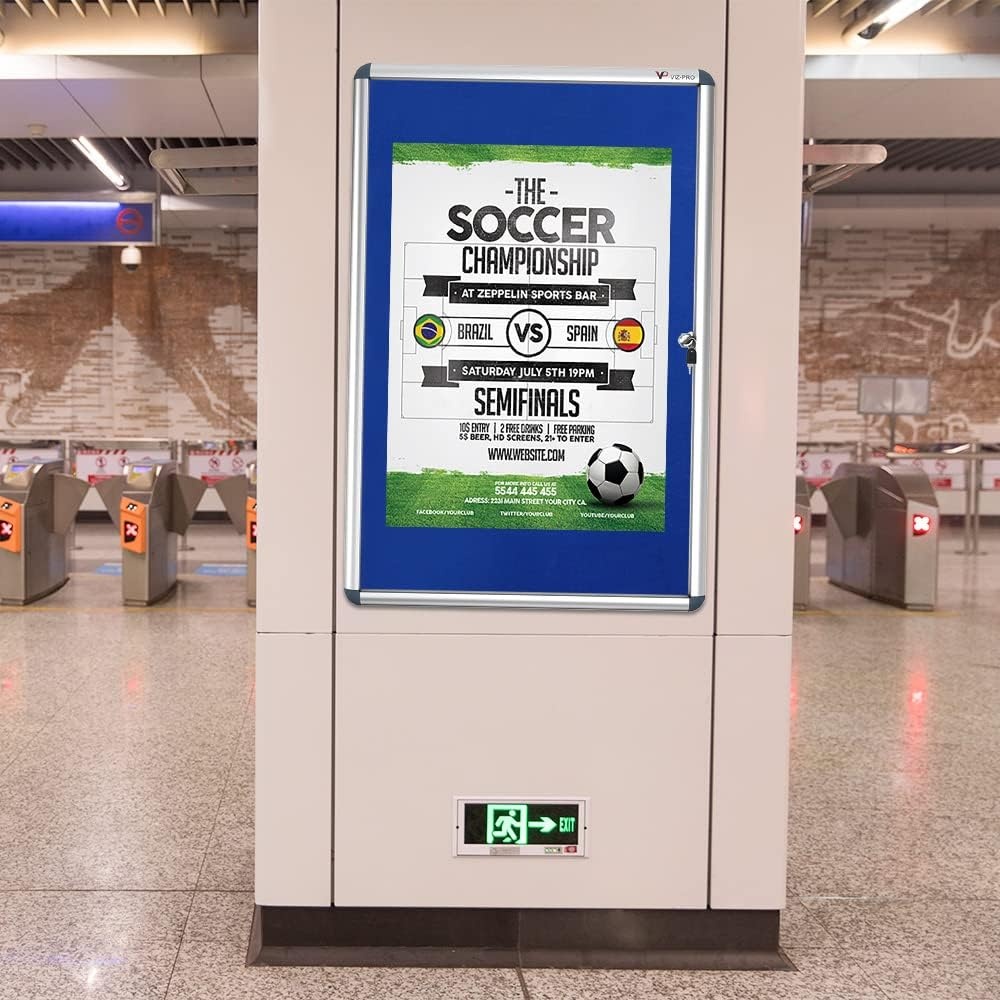 image:imageVIZPRO Tamperproof Lockable Cork Noticeboard Class 1 Aluminium Framed 36x24 InchesBlue Felt