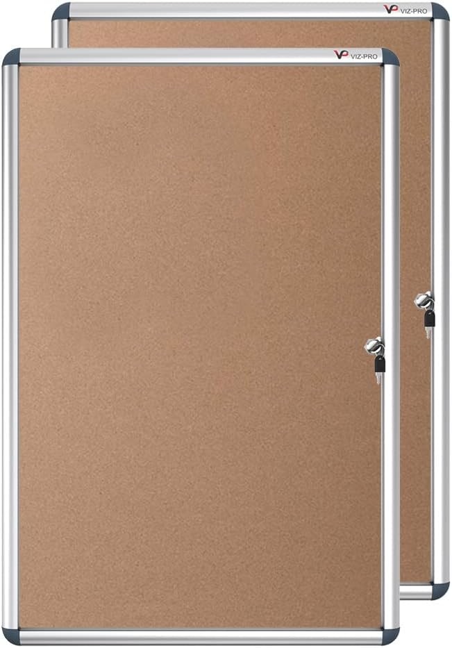 image:imageVIZPRO Tamperproof Lockable Cork Noticeboard Class 1 Aluminium Framed 36x24 InchesCork