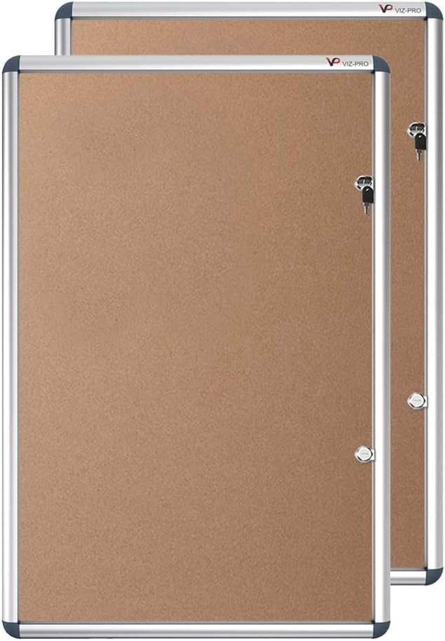 image:imageVIZPRO Tamperproof Lockable Cork Noticeboard Class 1 Aluminium Framed 36x24 InchesCork
