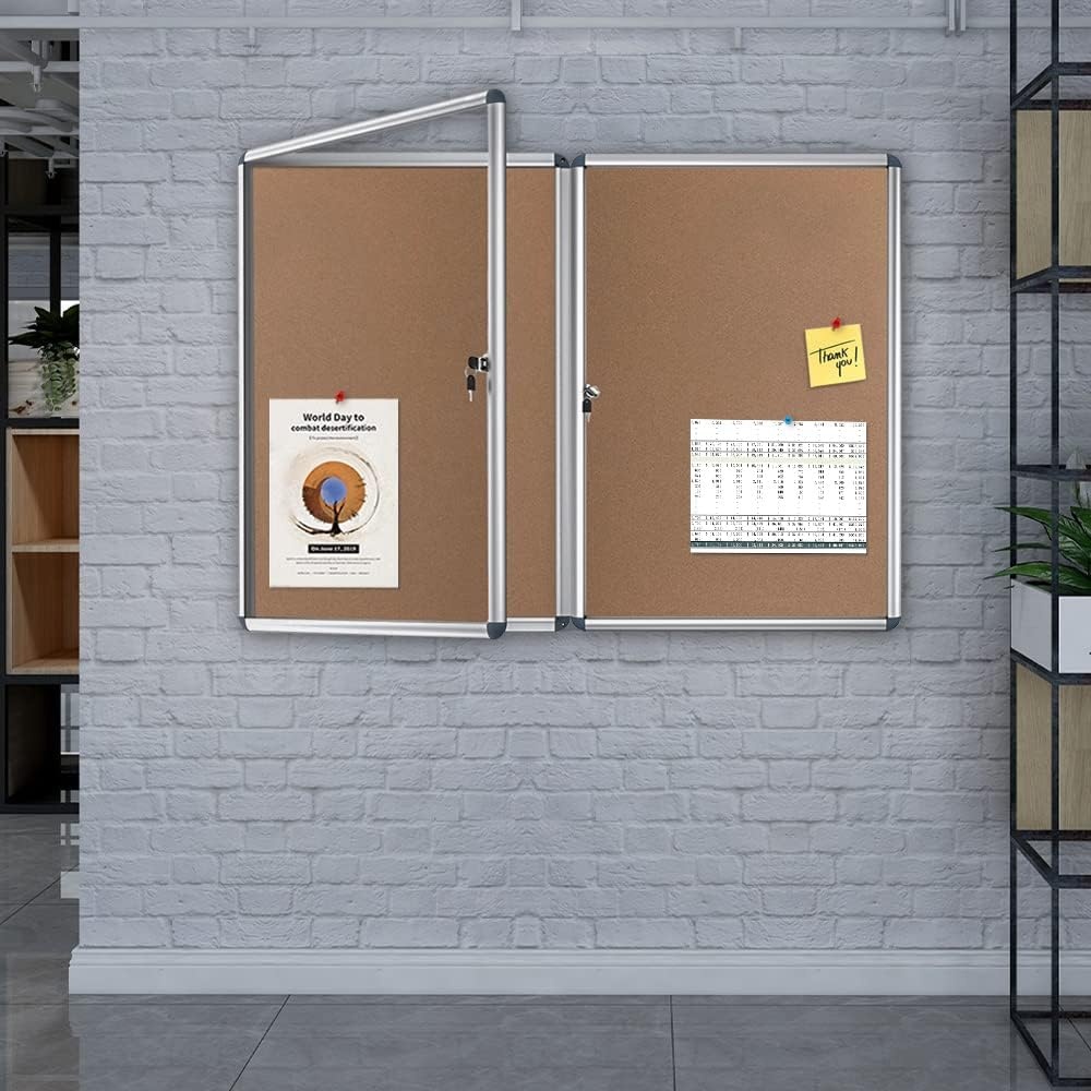 image:imageVIZPRO Tamperproof Lockable Cork Noticeboard Class 1 Aluminium Framed 36x24 InchesCork