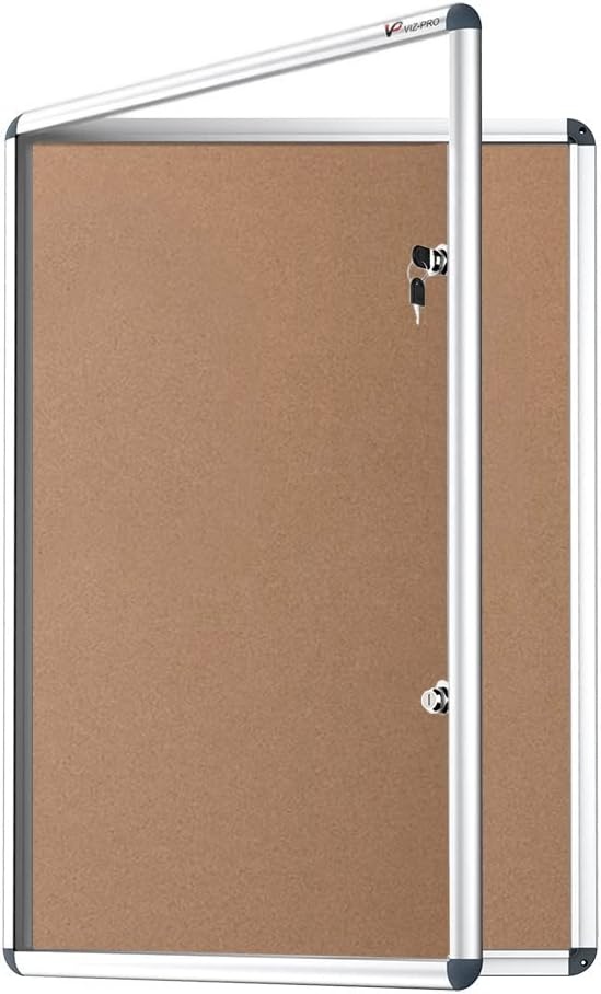 image:imageVIZPRO Tamperproof Lockable Cork Noticeboard Class 1 Aluminium Framed 36x24 InchesCork