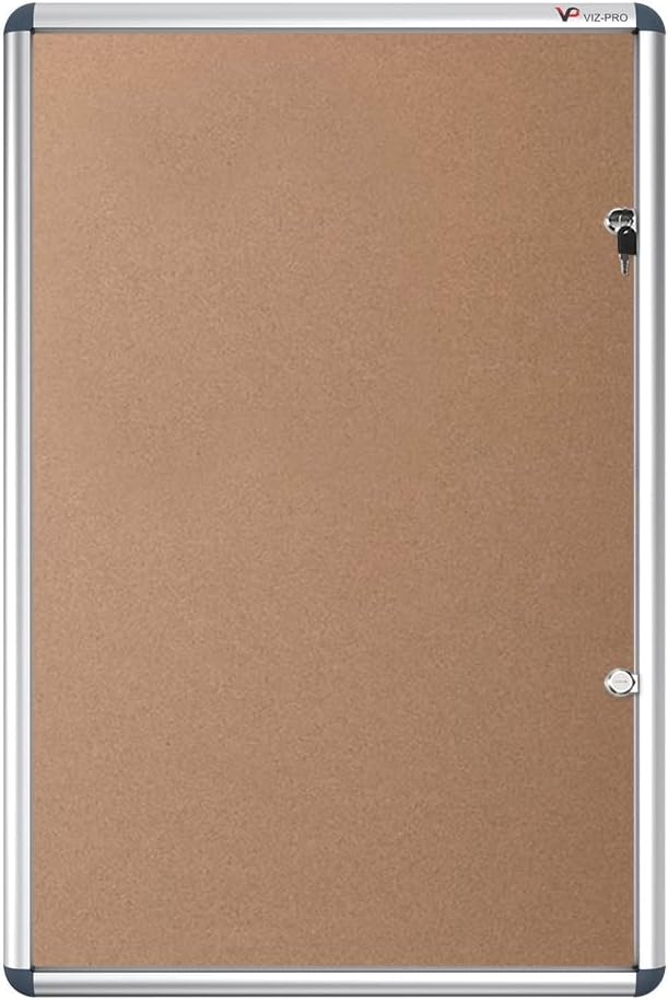 image:imageVIZPRO Tamperproof Lockable Cork Noticeboard Class 1 Aluminium Framed 36x24 InchesCork