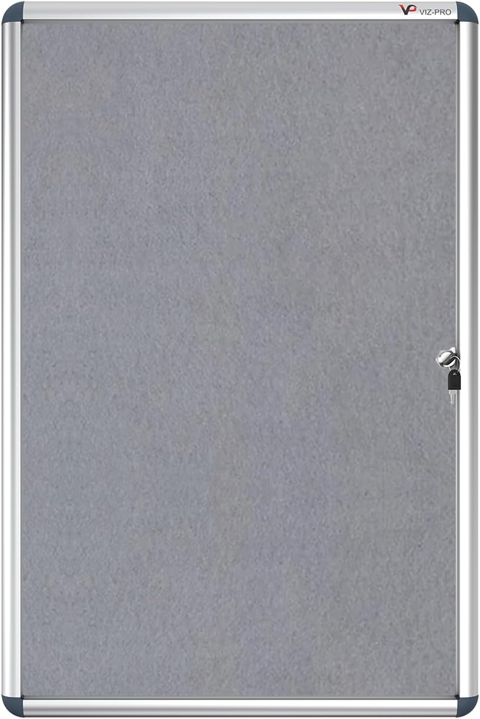 image:imageVIZPRO Tamperproof Lockable Cork Noticeboard Class 1 Aluminium Framed 36x24 InchesGray Felt