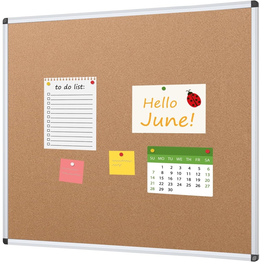 image:imageVIZPRO Cork Bulletin BoardFoldable Noticeboard 48 X 36 Inches Silver Aluminium Frame48 X 48 Inches