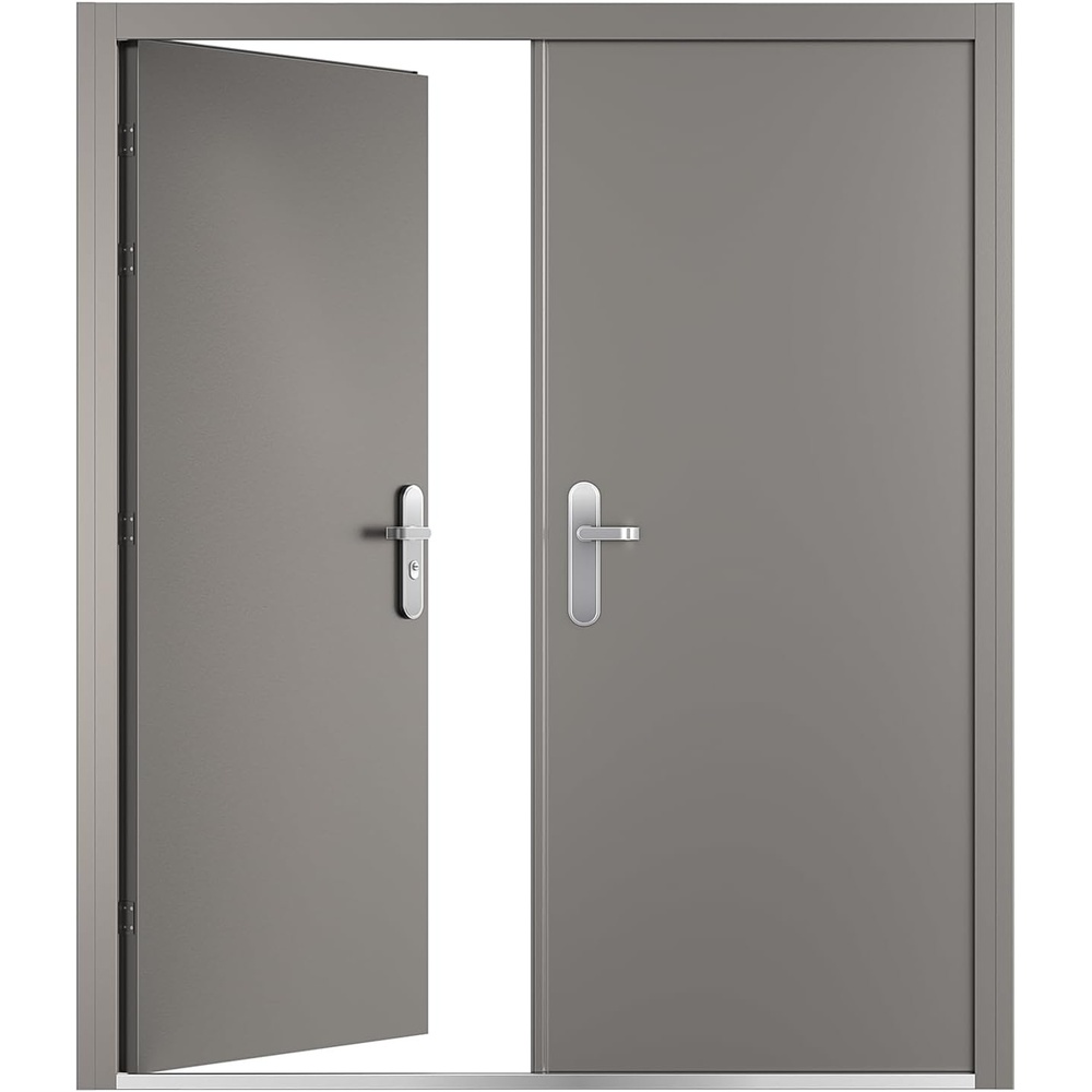 image:imageVIZPRO Quick Mount Double Steel Security Door with Frame and Hardware Gray Right SideActive Leaf InwardLeft SideActive Leaf Inward