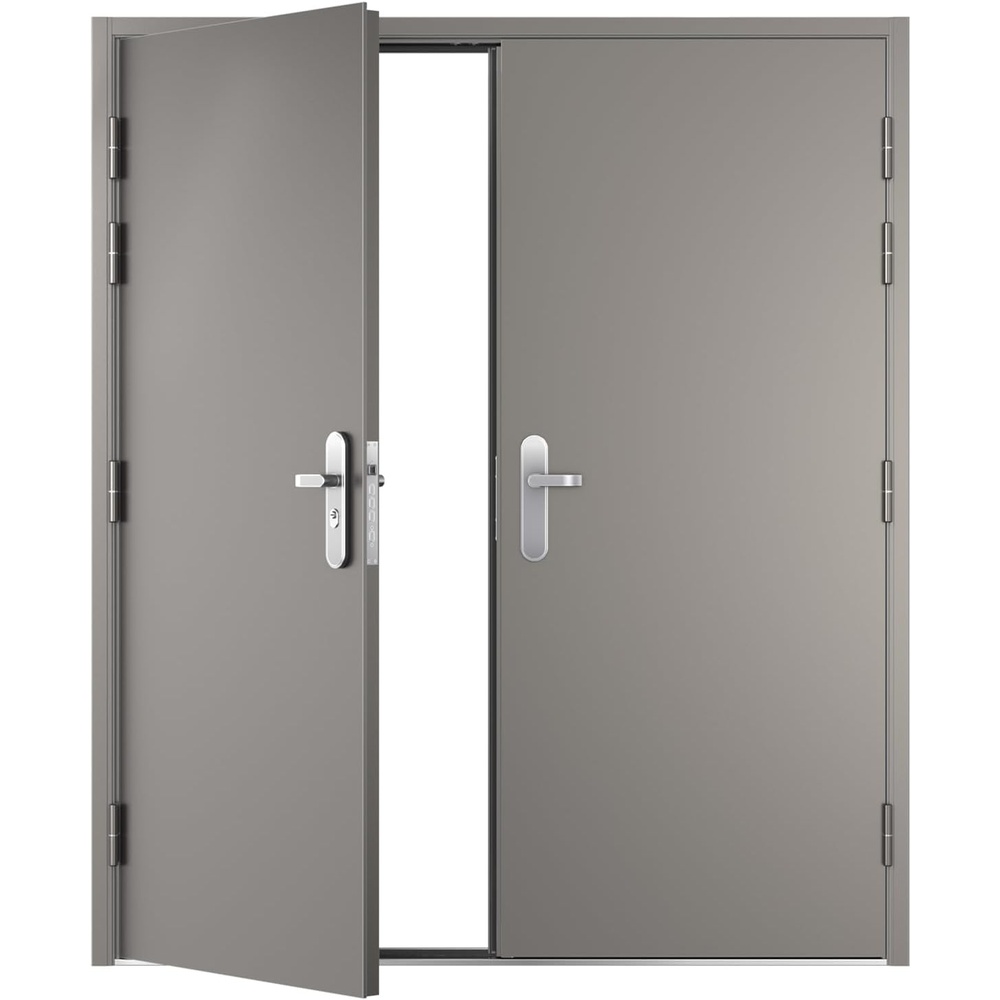 image:imageVIZPRO Quick Mount Double Steel Security Door with Frame and Hardware Gray Right SideActive Leaf InwardLeft SideActive Leaf Outward