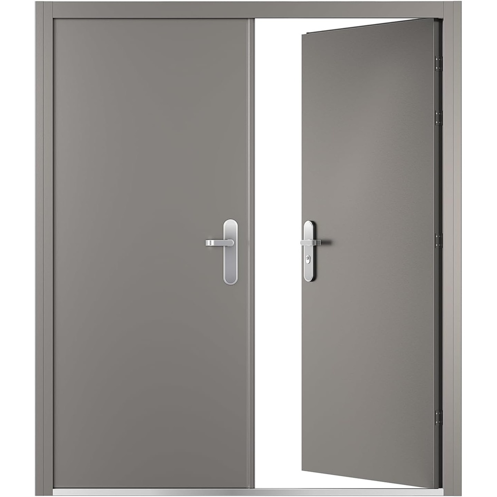 image:imageVIZPRO Quick Mount Double Steel Security Door with Frame and Hardware Gray Right SideActive Leaf InwardRight SideActive Leaf Inward
