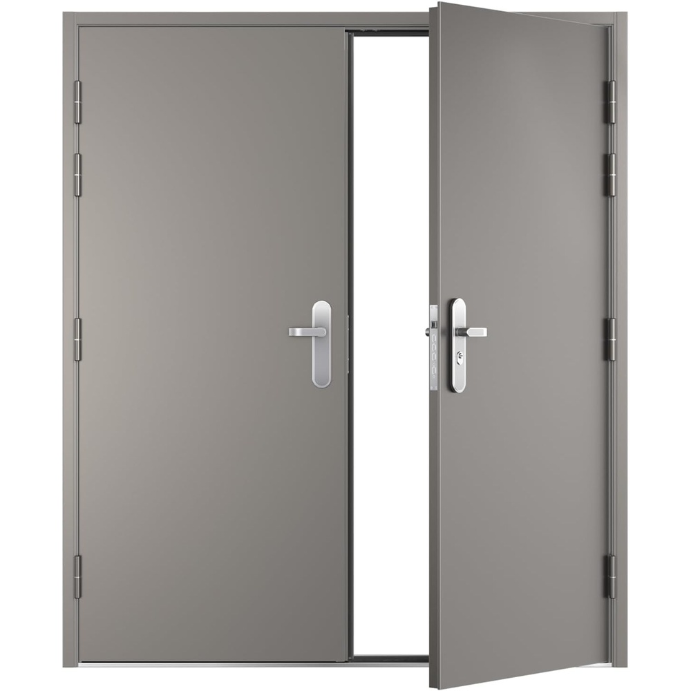 image:imageVIZPRO Quick Mount Double Steel Security Door with Frame and Hardware Gray Right SideActive Leaf InwardRight SideActive Leaf Outward