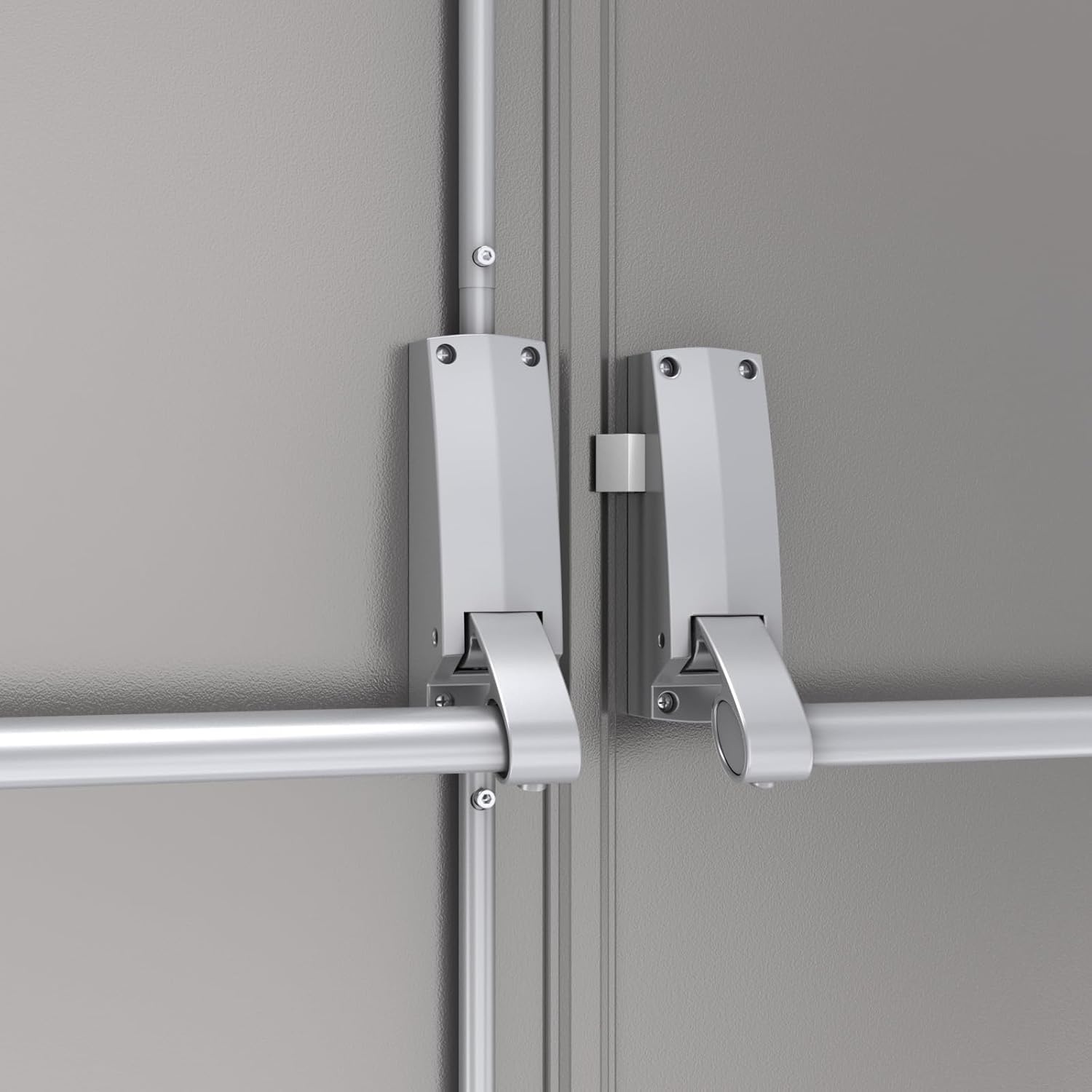 image:imageVIZPRO Quick Mount Fire Exit Door Double with Panic Bar Gray Left SideActive Leaf Outward