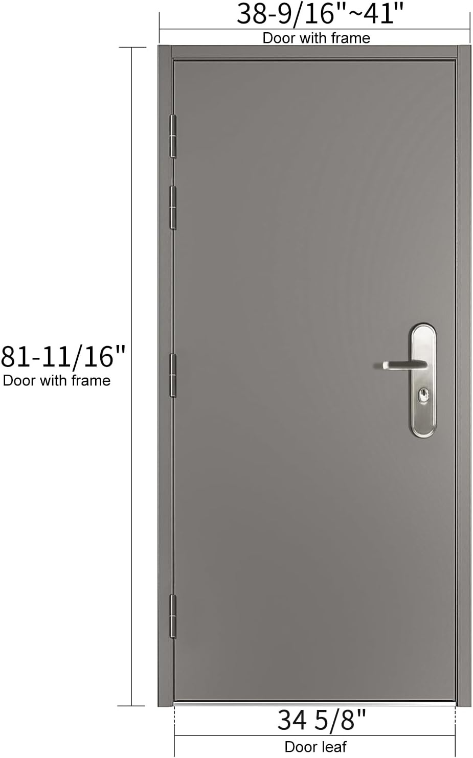 image:imageVIZPRO Quick Mount Steel Security Door with Frame and Hardware Gray Right SideHinged Inward 39 916 41 78 Width Adjustable 83 12 HeightLeft SideHinged Outward