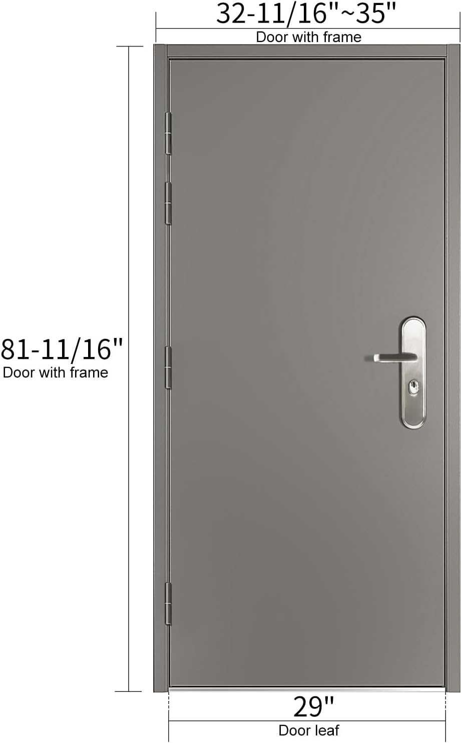 image:imageVIZPRO Quick Mount Steel Security Door with Frame and Hardware Gray Right SideHinged Inward 39 916 41 78 Width Adjustable 83 12 HeightLeft SideHinged Outward