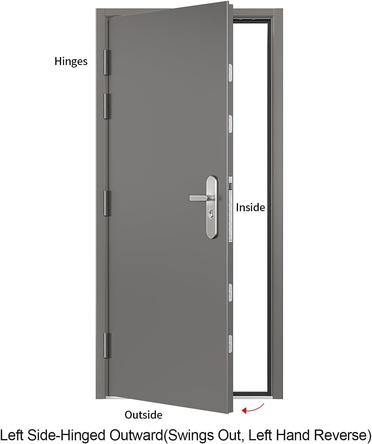 image:imageVIZPRO Quick Mount Steel Security Door with Frame and Hardware Gray Right SideHinged Inward 39 916 41 78 Width Adjustable 83 12 HeightLeft SideHinged Outward