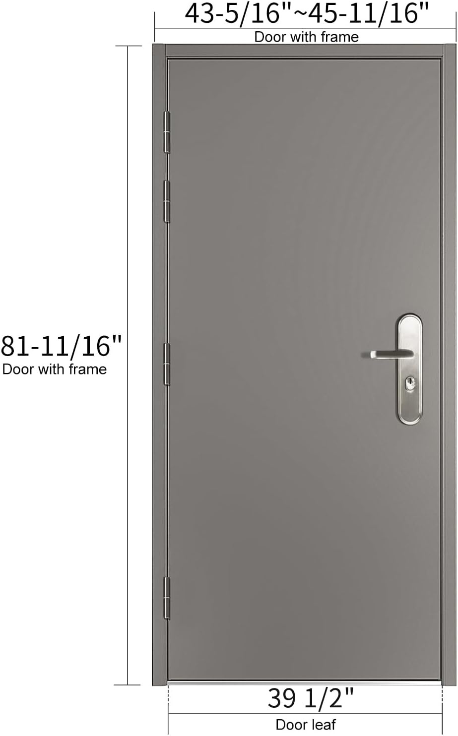 image:imageVIZPRO Quick Mount Steel Security Door with Frame and Hardware Gray Right SideHinged Inward 39 916 41 78 Width Adjustable 83 12 HeightLeft SideHinged Outward