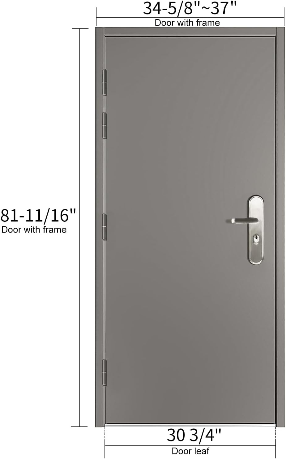 image:imageVIZPRO Quick Mount Steel Security Door with Frame and Hardware Gray Right SideHinged Inward 39 916 41 78 Width Adjustable 83 12 HeightLeft SideHinged Outward