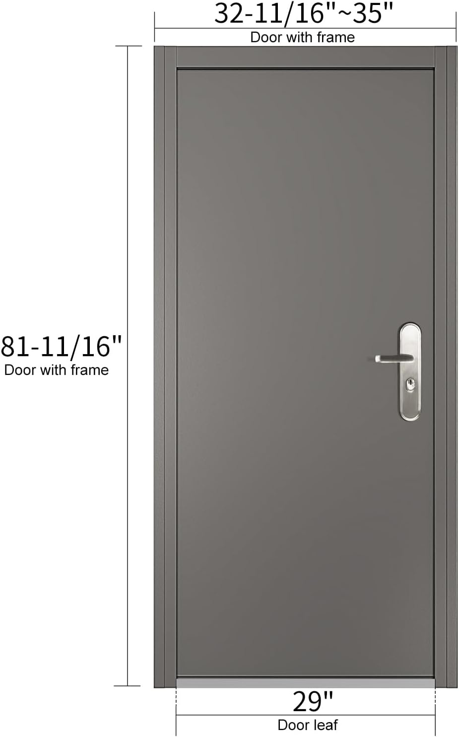 image:imageVIZPRO Quick Mount Steel Security Door with Frame and Hardware Gray Right SideHinged Inward 39 916 41 78 Width Adjustable 83 12 HeightRight SideHinged Inward