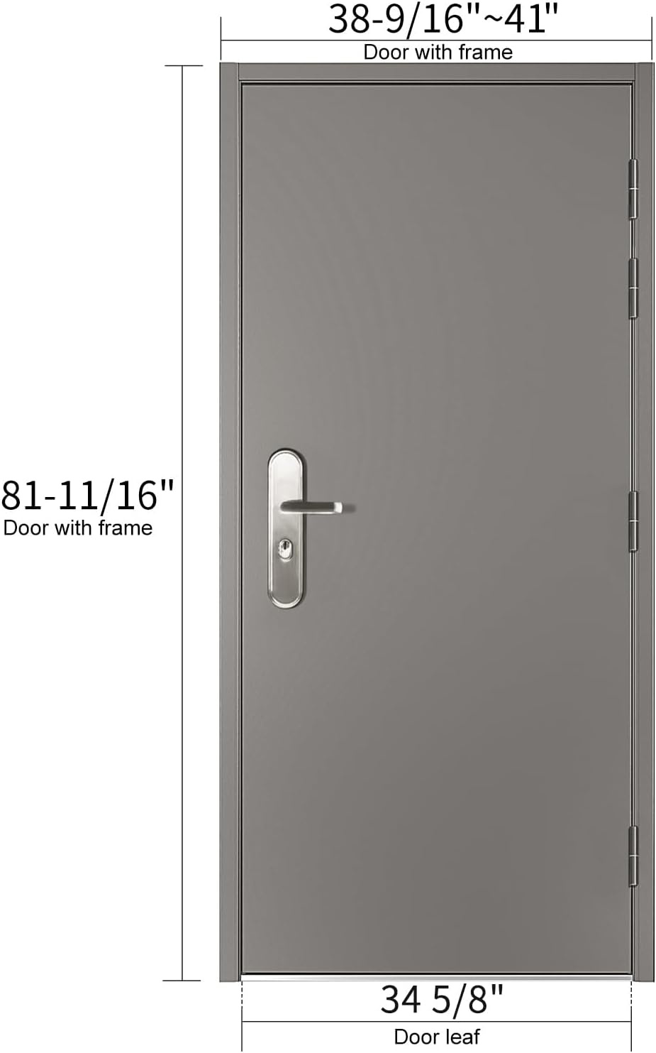 image:imageVIZPRO Quick Mount Steel Security Door with Frame and Hardware Gray Right SideHinged Inward 39 916 41 78 Width Adjustable 83 12 HeightRight SideHinged Outward