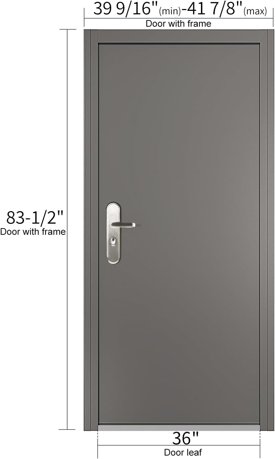image:imageVIZPRO Quick Mount Steel Security Door with Frame and Hardware Gray Right SideHinged Inward 39 916 41 78 Width Adjustable 83 12 HeightRight SideHinged Inward