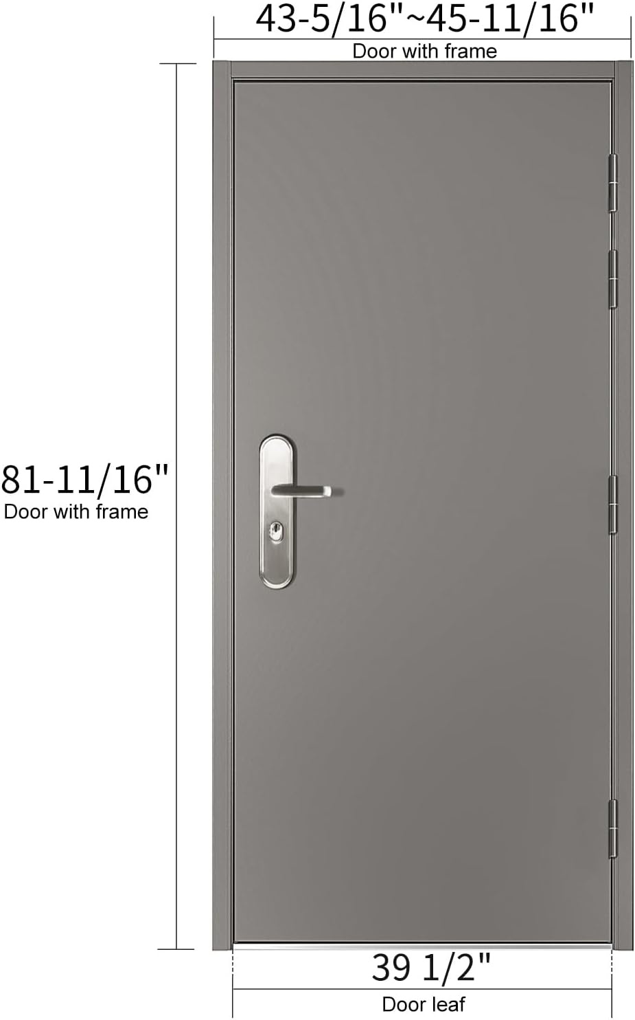 image:imageVIZPRO Quick Mount Steel Security Door with Frame and Hardware Gray Right SideHinged Inward 39 916 41 78 Width Adjustable 83 12 HeightRight SideHinged Outward
