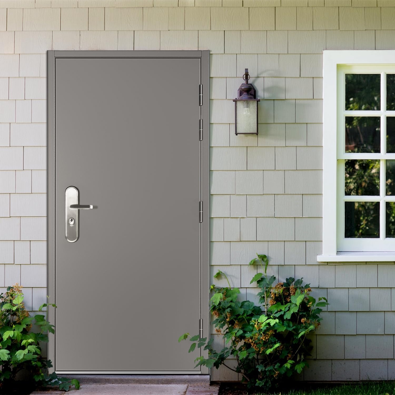image:imageVIZPRO Quick Mount Steel Security Door with Frame and Hardware Gray Right SideHinged Inward 39 916 41 78 Width Adjustable 83 12 HeightRight SideHinged Outward