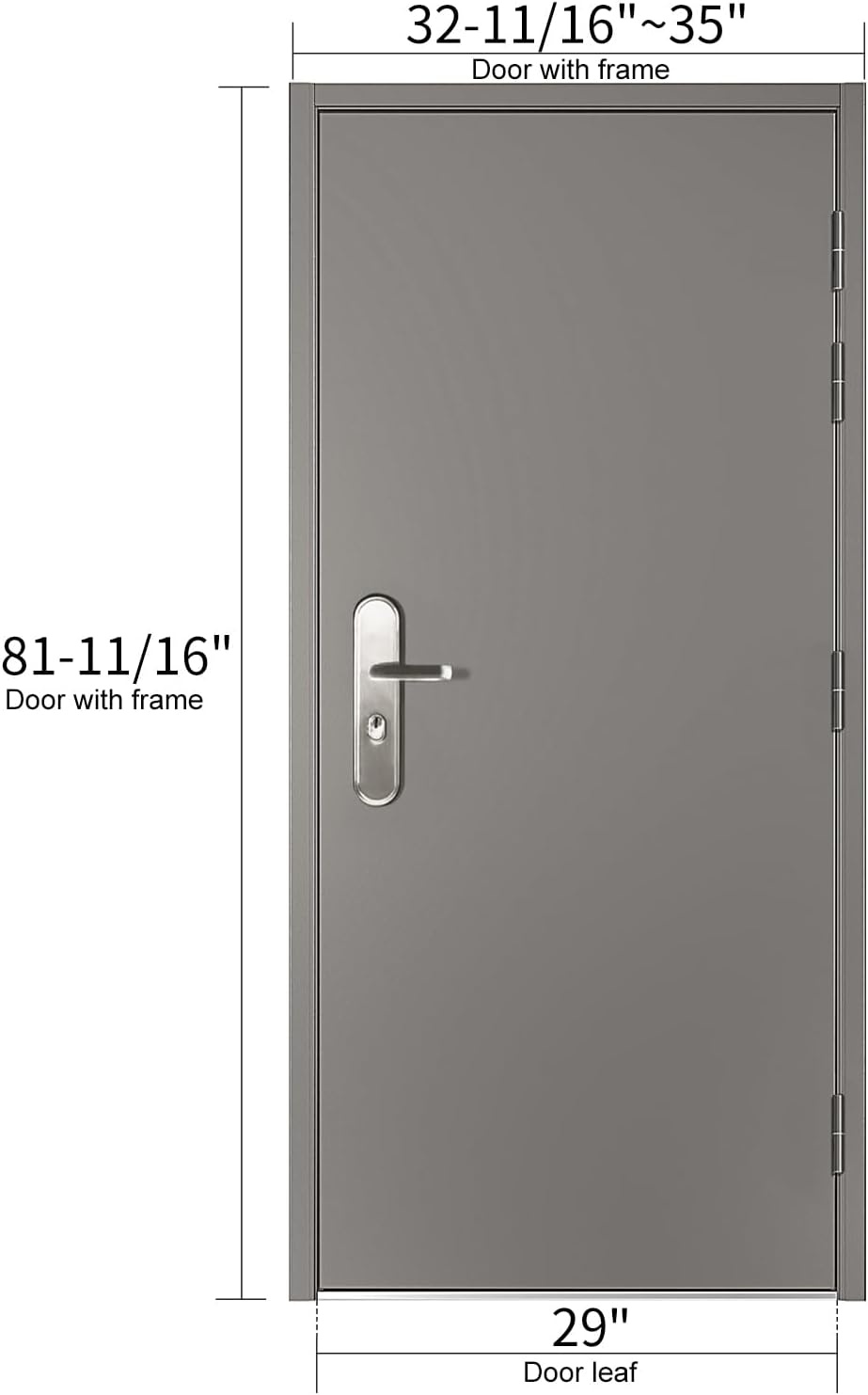 image:imageVIZPRO Quick Mount Steel Security Door with Frame and Hardware Gray Right SideHinged Inward 39 916 41 78 Width Adjustable 83 12 HeightRight SideHinged Outward