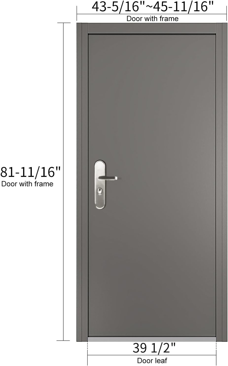 image:imageVIZPRO Quick Mount Steel Security Door with Frame and Hardware Gray Right SideHinged Inward 39 916 41 78 Width Adjustable 83 12 HeightRight SideHinged Inward