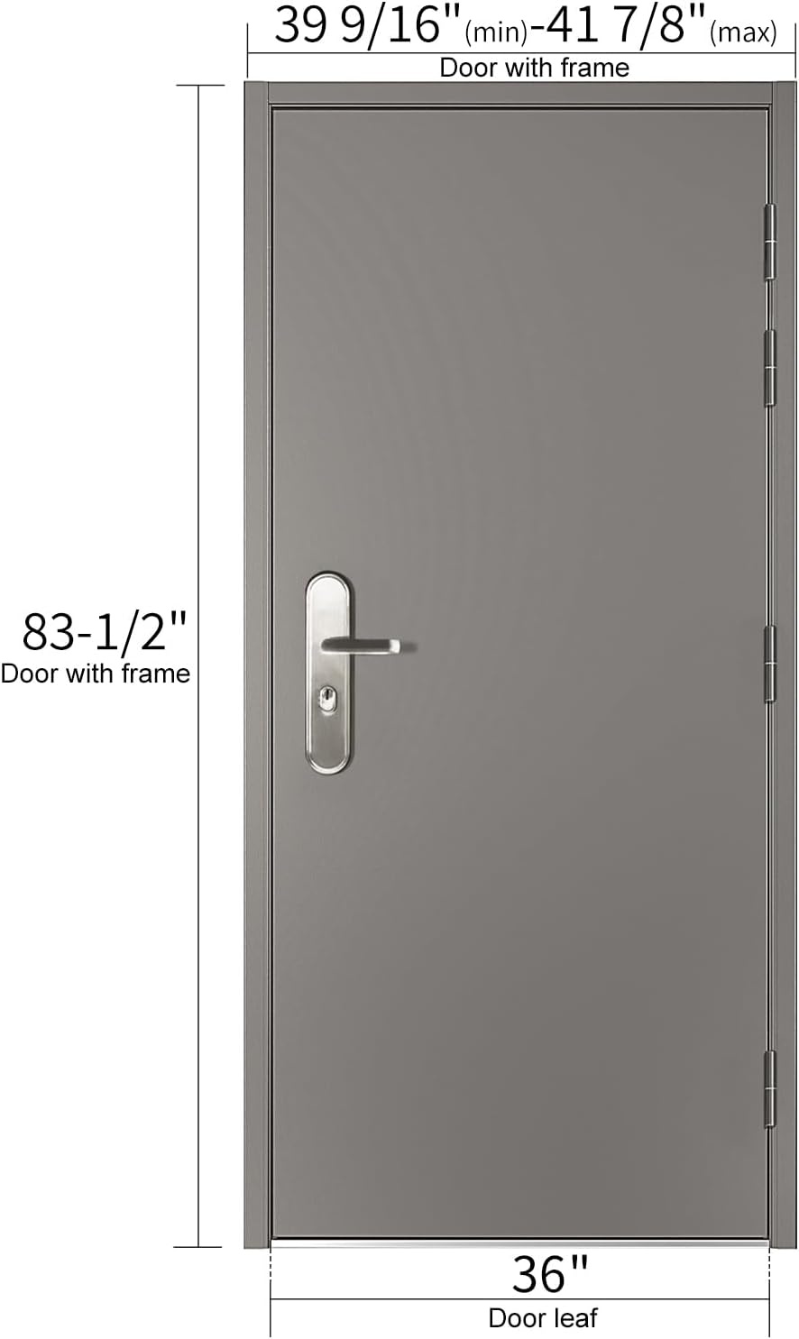image:imageVIZPRO Quick Mount Steel Security Door with Frame and Hardware Gray Right SideHinged Inward 39 916 41 78 Width Adjustable 83 12 HeightRight SideHinged Outward